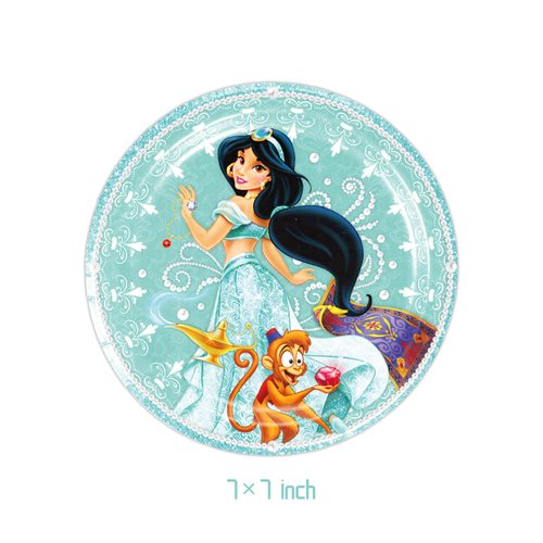 DoMiDoLa 40Pcs Princess Jasmine Party Supplies include 20 plates, 20 napkins Tablecloth for the Princess Jasmine Birthday party Decoration