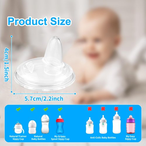 Sippy Spout Nipples for Philips Avent Natural Baby Bottles, My Grippy Spout Sippy Cup and Natural Trainer Sippy Cup, Replacement Bottle Nipple BPA-Free,4 Count, 6m+