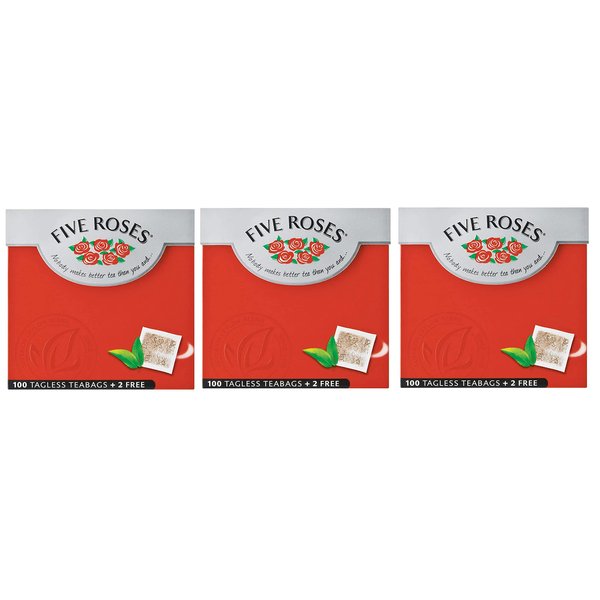 Five Roses Ceylon - 100 Tagless Teabags, (Pack of 3)