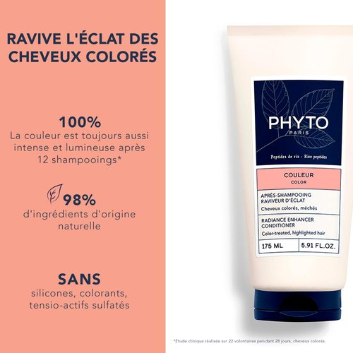 PHYTO PARIS COLOR Radiance Enhancer Conditioner, Vegan, Sulfate Free Conditioner For Color Treated Hair, Detangling, Moisturizing, Revives the Shine, 5.91 fl.oz.