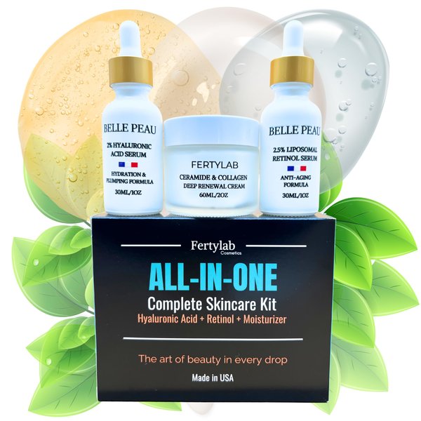 Profesional Skincare Set – Complete Skin Booster Kit - Pure Retinol - Hyaluronic Acid - Moisturizer with ceramide and Collagen - set completo para la piel de la cara - todo en uno para tu piel .