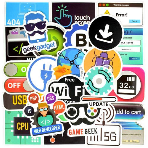 Waterproof Vinyl Stickers for Laptop Scrapbook Software Decals (50 Pcs Program Style)