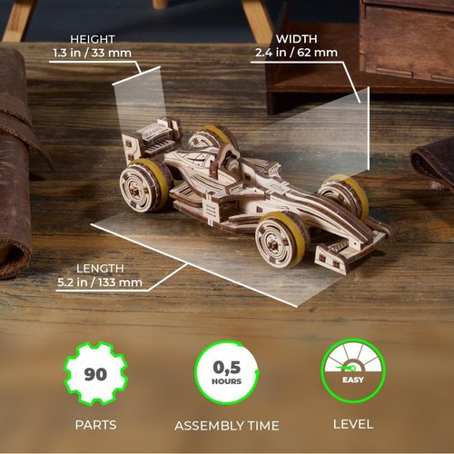 UGEARS Wooden 3D Puzzles for Adults – Compact Racer Model Kits Crafts for Adults Building Kit – Easy DIY Miniature Kit Wooden Models for Adults to Build – 3D Wooden Puzzles for Adults – 90 Pcs