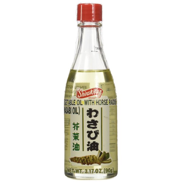 Shirakiku Cooking Vegetable Oil with Horse Radish | Rape Seed Oil, Mustard Seed Oil, and Japanese Radish Oil | Spicy Wasabi Oil Flavor | Low Carb Vegetable Oil Bottle - 3.17 Fl Oz