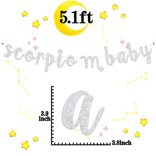 Scorpio Baby Birthday Banner, Zodiac Scorpio Season Bunting Sign, Horoscope/Astrology Birthday/Baby Shower Party Decorations Supplies, Silver Glitter