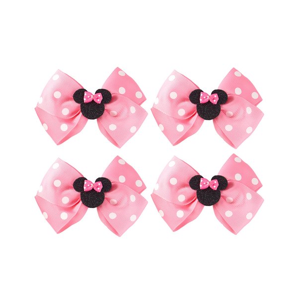 4Pcs Mouse Ears Bow Clips for Girls Women 4Inch Birthday Party Decorations Gift Costume Hair Accessories Polka Dot Pink