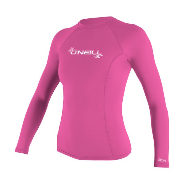 O'Neill UV 50+ Sun Protection Womens Basic Skins Long Sleeve Crew Sun Shirt Rash Guard, Fox Pink, X-Small