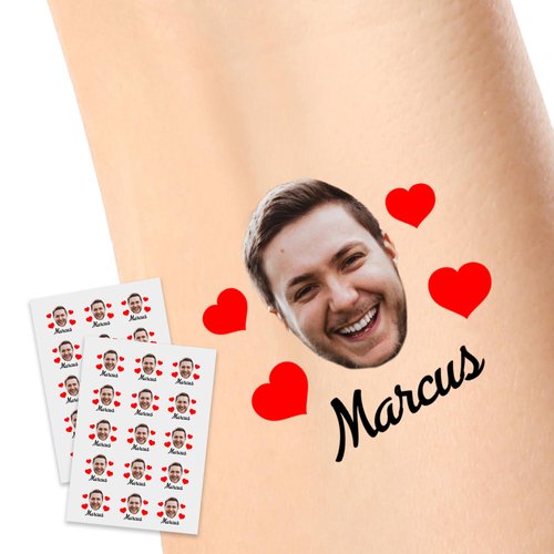 Funstudio Custom Temporary Tattoos with Face Name Make Your Own Temporary Tattoos with Hearts for Adults Women Men Personalized Tattoos for Birthday Wedding Bachelorette Party,1 Set of 15 Pieces