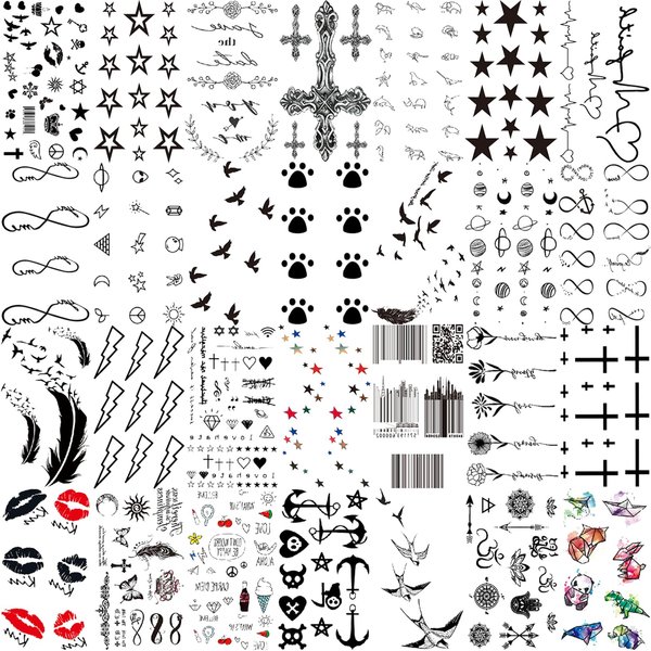 Briyhose Black Geometry Small Temporary Tattoos for Women, Realistic Cute Star Swallow Fake Tattoo Adult Girl Finger Neck, Sexy Tiny Cross Line Heart Temp Tatoo Sticker Wrist Hand Body Art, 28-Sheet