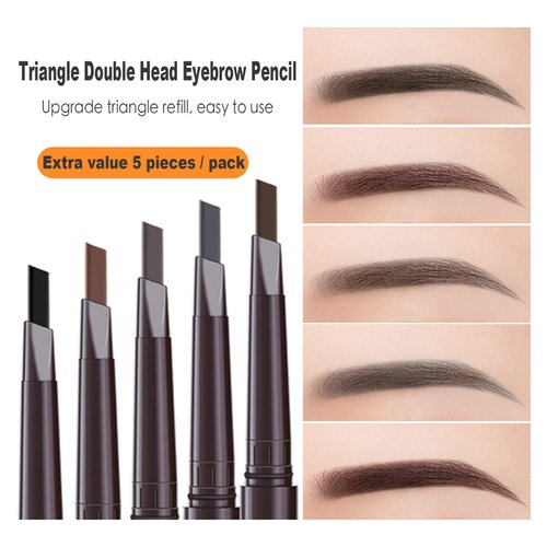 Terrilee Eyebrow Pencil 5 Pieces Pack - Waterproof and Sweat-proof Eyebrow Definer Pencil 5 Colors Set with Eyebrow Brush- Eyebrow Pencils for Brown,Black,Light Brown,Grey and Dark Brown Hair (Black (5 Colors Pack))
