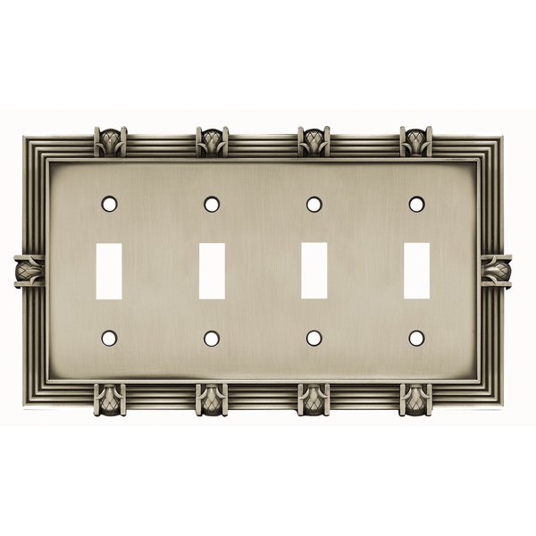 Franklin Brass 64461 Pineapple Quad Toggle Switch Wall Plate/Switch Plate/Cover, Brushed Satin Pewter