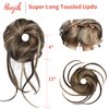 HOOJIH Messy Bun Hair Piece, Super Long Tousled Updo Hair Bun Extensions Wavy Hair Wrap Ponytail Hairpieces Hair Scrunchies with Elastic Hair Band HB007 Grace - Chocolate Brown Ash Blonde Highlights