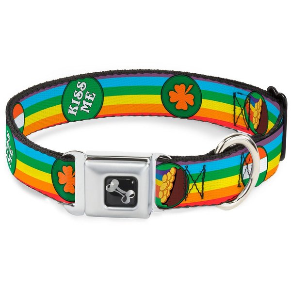 Dog Collar Seatbelt Buckle St Pats Rainbow Coins 16 to 23 Inches 1.5 Inch Wide