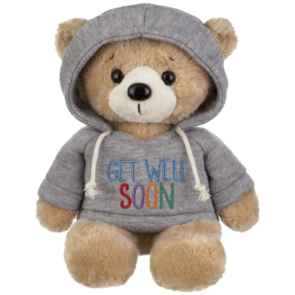 Ganz 9 Get Well Teddy Bear with Gray Hoodie Stuffed Animal for Comfort and Love