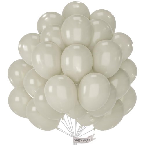 PartyWoo White Sand Balloons, 50 pcs 12 Inch Pearl White Sand Balloons, Boho White Balloons for Balloon Garland Balloon Arch as Party Decorations, Birthday Decorations, Wedding Decorations, White-Z41