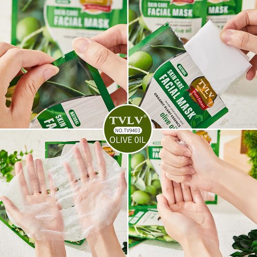 Olive Oil Mask - moisturizing facial for all skin types, containing organic plant extracts to nourish and narrow pores for a natural skin care that leaves skin elastic and radiant(10 pack)