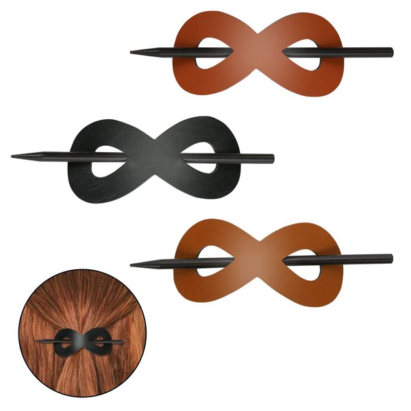 3 Pieces Leather Hair Barrette with Stick, UHOMENY Leather Hair Barrette Slide Pins with Stick Accessories for Women 8 Shape Hair Ponytail Holders with Wooden Stick for Girls