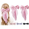 PQZKLDP 2PCS Silky Satin Hair Bows Big Versatile Hair Bows Cute Clips for Girls & Women Pink Hair Bow Ribbons Oversized Long Tail Metal Clips Bowknot Aesthetic Hair Accessories (PD 210)