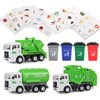 FIVEDAOGANG Garbage Truck Toy, 3 Pack Friction Powered Waste Management Garbage Truck Game with Front Load Dumpster, Back Dump Garbage,4 Trash Bins with 108 pcs Trash Cards, Gift for 3+ Years Old Kids