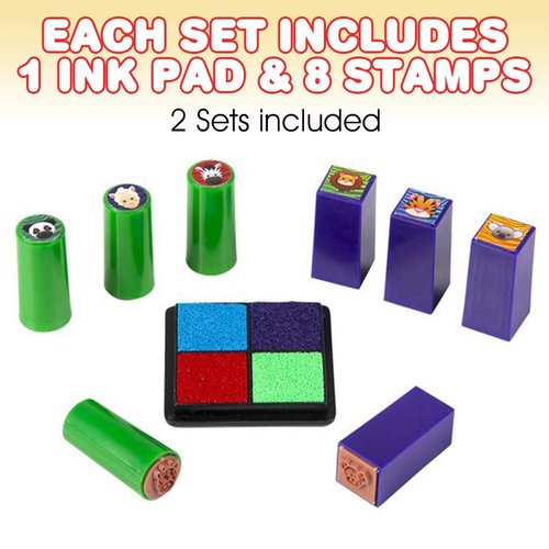 ArtCreativity Mini Zoo Animal Stamp Set for Kids, 2 Sets, Each Kit Includes 8 Animal Stampers, Multi-Colored Ink Pad, and Cute Carry Case, Best Gifts and Safari Birthday Party Favors for Boys & Girls