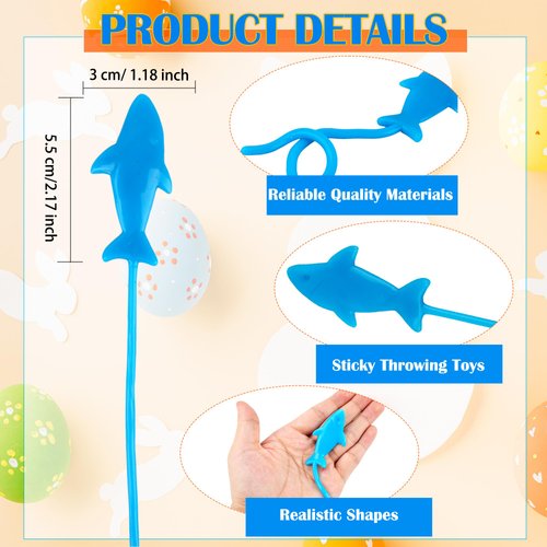 Hoarost 60 Pcs Sticky Shark Toys Novelty Colorful Stretchy Shark Toys for Kids Birthdays Carnival Easter Party Favors Classroom Rewards Goodie Bags