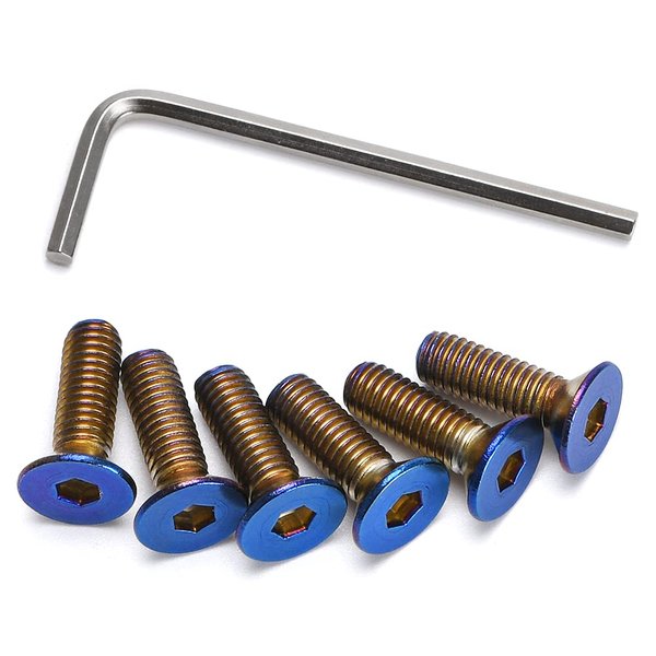 PQY 6pcs Steering Wheel Screw Bolts Taper M5×0.8 Length 15mm Burnt Titanium Finish Flat Head
