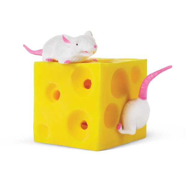 Play Visions Stretchy Mice and Cheese Toy - 2 Squishable Figures And Cheese Block - Stress Busting Fidget Toy