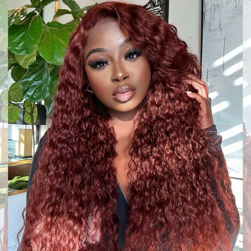 HENGROSE Reddish Brown 13x6 Lace Front Wigs Human Hair Water Wave HD Lace Frontal Wig For Women 180% Density Auburn Water Wave Wig Human Hair Pre Plucked With Baby Hair 22inch