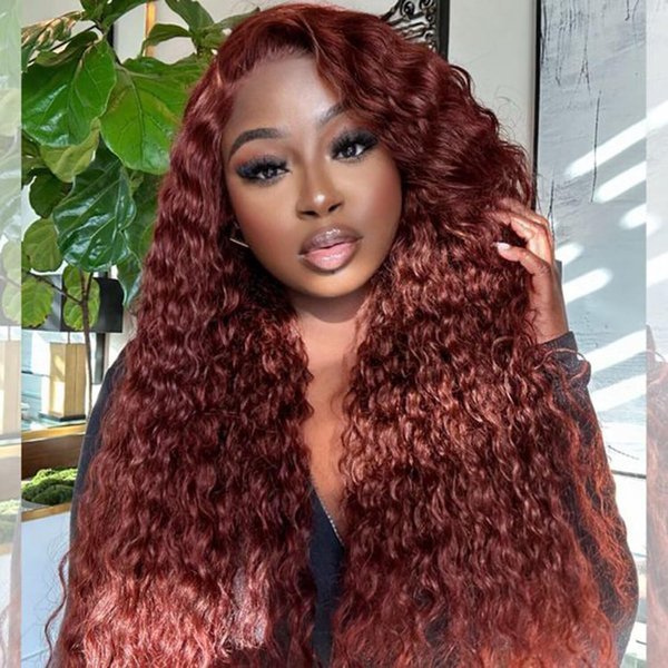 HENGROSE Reddish Brown 13x6 Lace Front Wigs Human Hair Water Wave HD Lace Frontal Wig For Women 180% Density Auburn Water Wave Wig Human Hair Pre Plucked With Baby Hair 22inch