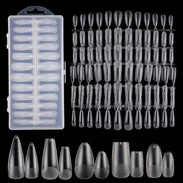 TXMOYI 240pcs Medium Almond Acrylic False Nail Tips Kit Soft Gel Full Cover Matte Press on Nails Clear Artificial Fake Nails for Nail Extension Long Coffin Stiletto Medium Square Oval Shaped Ballerina Nail Art Tips Set with Box