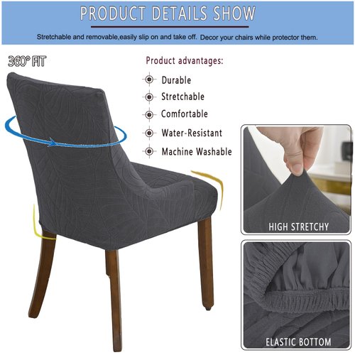 KELUINA Jacquard Waterproof Stretch Wingback Chair Cover Slipcover - Reusable Protector Cover for Dining Room Banquet Home Decor etc Machine Washable Hand Washable (Dark Grey,2PC)