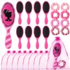 Hotop 24 Pcs Hot Pink Princess Party Favors for 8 Girls, Pink Girl Party Supplies Include 9 Inch Hair Brush for Girls Detangling Brush Pink Scrunchies Organza Bag for Makeup Kit Hair Accessories