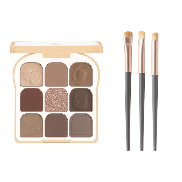 Eyeshadow Palette,9 Colors Eye Shadow Palette Makeup with 3 Eyeshadow Brushes Nude Matte Shimmer Neutral Glitter Long Lasting Highly Pigmented Cute Toast Daily Eye Makeup Palette for Women,#02