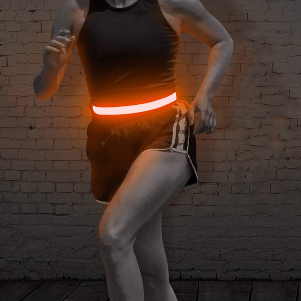 BSEEN LED Running Waist Belt - USB Rechargeable Reflective Glowing LED Waistband, Flashing Safety Light Belt for Runners, Joggers, Walkers, Pet Owners, Cyclists (Orange)