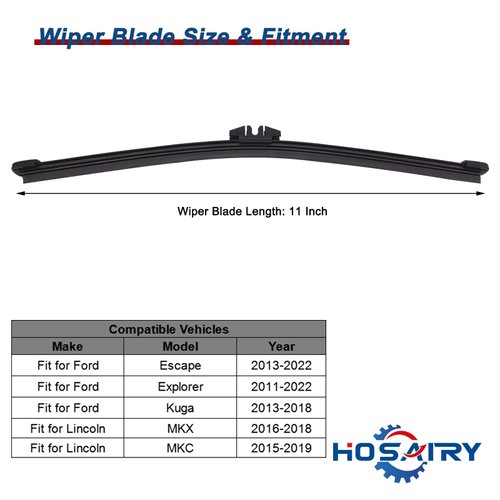 HOSAIRY Rear Windshield Wiper Blade for Ford Escape 2013-2019, for Ford Explorer 2011-2019, for Ford Kuga 13-18, for Lincoln MKX 16-18, for Lincoln MKC 15-19 Rear Wiper Blade, 11 inch (Pack of 2)