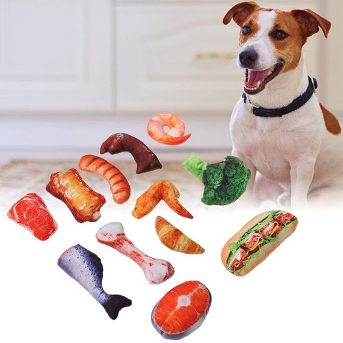 Naroote Puppy Chew Toys for Teething, 12 Pack Dog Chew Toy Food Shape Pet Toy Dog Squeaky Toys Stuffed Puppy Chew Toys for Teething for Small Medium Dogs