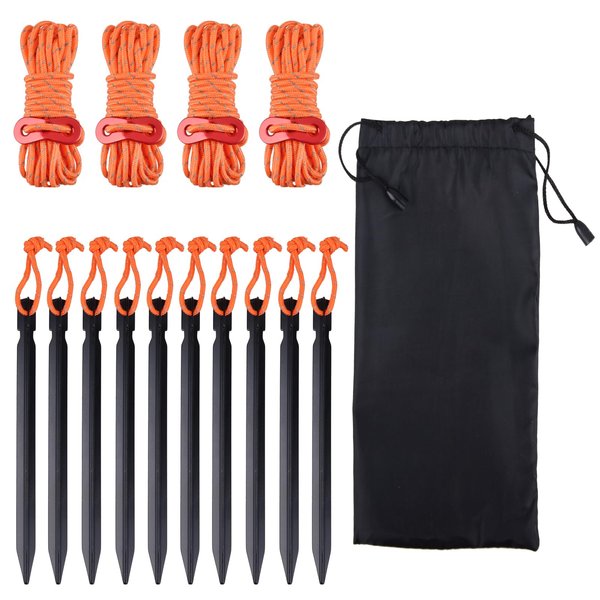 TRIWONDER Aluminum Tent Stakes Pegs & Reflective Guylines with Tent Cord Tensioners for Camping, Hiking, Backpacking (Orange)