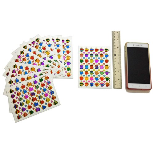 Coffee Tea Cup Waterproof Self-Adhesive Metallic Foil Decorative Scrapbook Sticker, Nice Size for Day Planner, Homemade Calendar, Journal, Letters, and Cards. (420 Stickers) (ST-10-COFFEE)