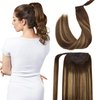 GOO GOO Ponytail Extension, Long Straight Wrap Around Clip in Handmade Real Human Hair for Women,Hair Piece Pony Tail Hair Extensions Hairpieces for Girls,Chocolate Brown to Caramel Blonde #4/27/4,