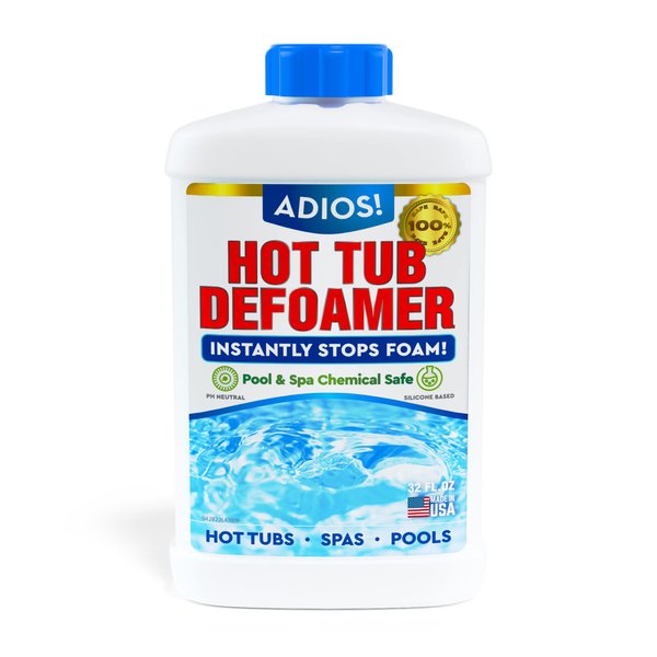 Adios! Hot Tub Defoamer and Anti Foam for Spa and Pools - Quick and Safe Silicone Formula - 32oz