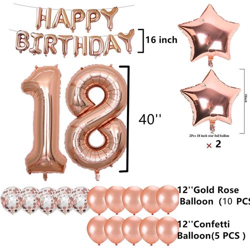 18th Birthday Decorations Party Supplies, Jumbo Rose Gold Foil Balloons for Birthday Party Supplies,Anniversary Events Decorations and Graduation Decorations Sweet 18 Party,18th Anniversary