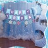 Fanfanwin 5 Pcs Snowflake Happy Birthday Banner Blue Snowflake Banner with Felt Snowflake Castle Decorations Winter Holiday Party Decorations Holiday Banner for Birthday Party Christmas