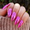 1 Jar Hot Pink Chrome Nail Powder Magic Metallic Mirror Effect for Gel Nails Art Design Holographic Magenta Red Nail Glitter Pigment Powder Reflective Manicure Dust Decoration with Tool