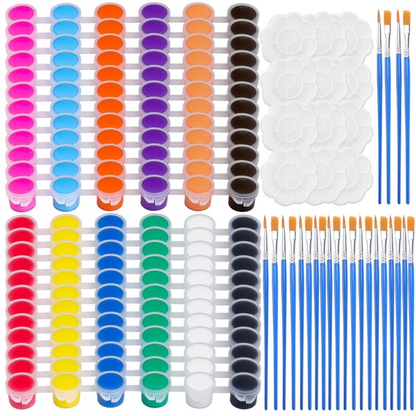 12PCS Mini Paint Set,Kids Paint Bulk Set,Washable Acrylic Paint Strips Set for Kids & Adults,24 Filled Paint Strips in 12 Colors,24 Brushes 12 Mixing Palettes Perfect for Home Classroom Party Favors