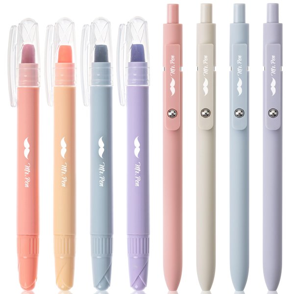 Mr. Pen- Bible Highlighters and Pens No Bleed, 8 Pack, Pastel, Gel Highlighters, Bible Pens No Bleed Through, Bible Highlighters No Bleed, Bible Journaling Kit, Bible Pens and Highlighters No Bleed