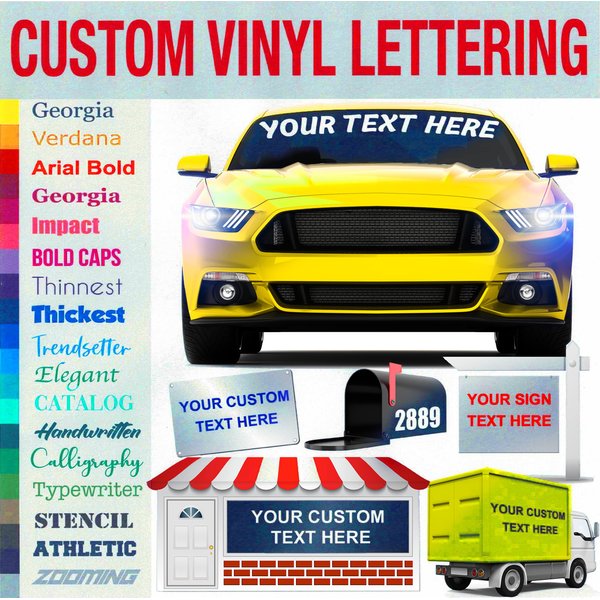 Vinyl Lettering (50 Colors + 30 Fonts + 30 Sizes) - Custom Decal - Custom Vinyl Lettering, Custom Window Decal - Custom Car Decal - Custom Stickers, Custom Vinyl Decal