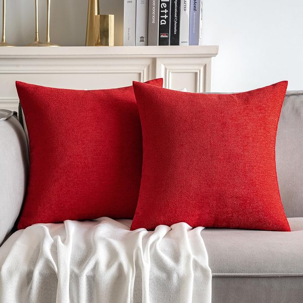 MIULEE Pack of 2 Red Decorative Pillow Covers 18x18 Inch Soft Chenille Couch Throw Pillows Farmhouse Cushion Covers for Spring Home Decor Sofa Bedroom Living Room