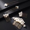 5PCS Pearl Bride Wedding Hair Comb Pearl Hair Pins Set Gold Bridal Side Comb U Shape Bridal Hair Clip Wedding Pearl Hair Combs Set Headpiece Vintage Bride Hair Accessories Wedding for Bridal(Gold)