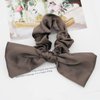 Crymystal Silky Ribbon Bow Hair Ties Khaki Bow Elastic Band Bow Hair Rope Tie Satin Bow Ponytail Holder Beaded Hair Rope Long Ponytail Scrunchies Hair Accessories for Women and Girls (Khaki)