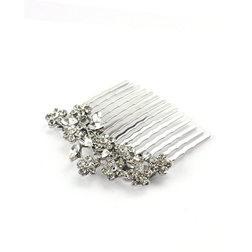 NYFASHION101 Women's Elegant Bridal Rhinestone Flower Pattern Hair Comb HC4180, Silver-Tone